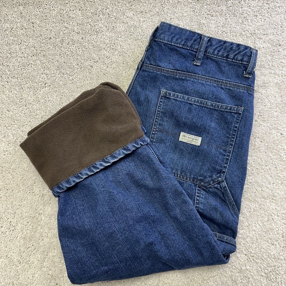 Wrangler Carpenter Jeans Mens 36x30 Western Fleece Lined Denim Pants Blue